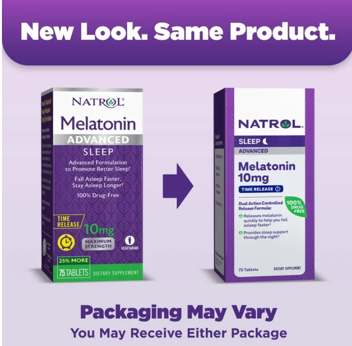 Natrol Melatonin Advanced Sleep Aid Time Release Tablets, Drug-Free, 10mg, 75 Count