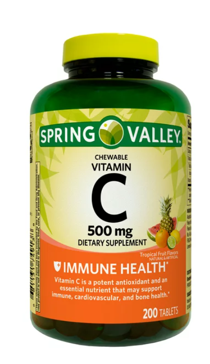 Spring Valley Vitamin C Chewable Tablets Dietary Supplement, Tropical Fruit, 500 mg, 200 Count