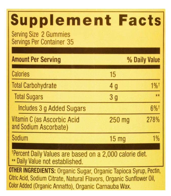 Spring Valley Non GMO Vitamin C Vegetarian Gummies, Orange, 250 mg, 70 Count