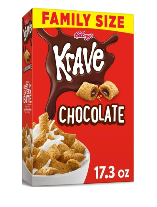 Kellogg's Krave Chocolate Breakfast Cereal, Family Size, 17.3 oz Box
