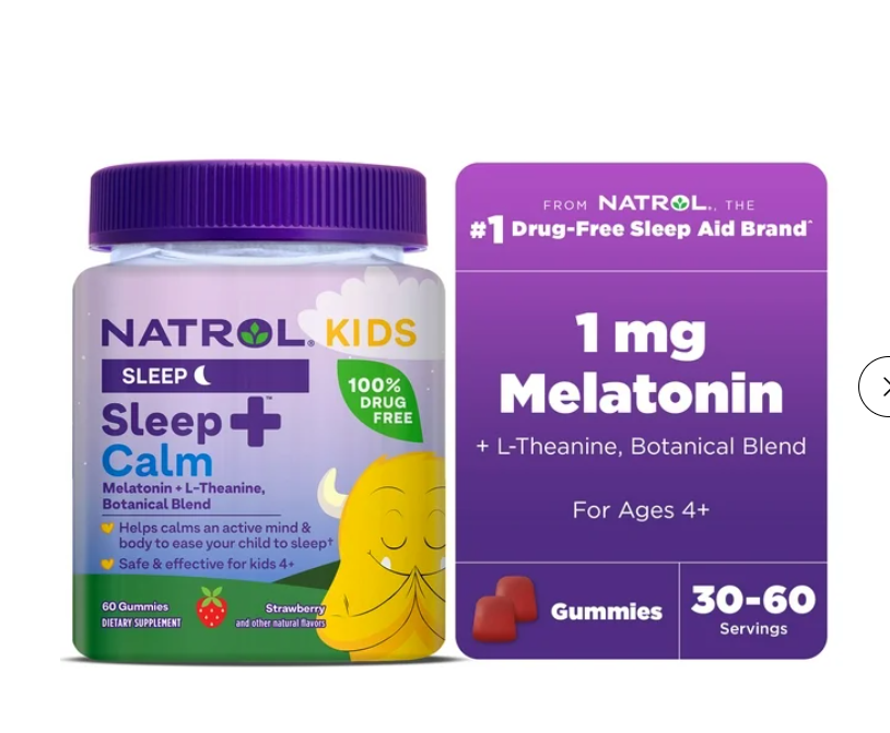 Natrol® Kids Sleep+™ Calm, Melatonin and L-Theanine, Sleep Gummies for Kids, Strawberry Flavor, 60 Count