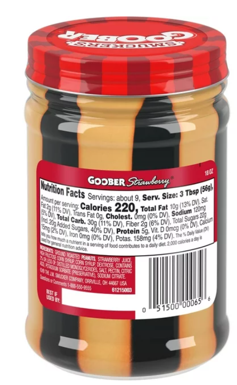 Smucker's Goober Peanut Butter and Strawberry Jelly Stripes, 18 Ounces