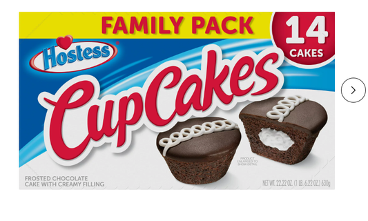 HOSTESS Chocolate Cupcakes, Creamy Filling, Chocolate Snack Cakes, Family Pack - 14 Count / 22.22 oz
