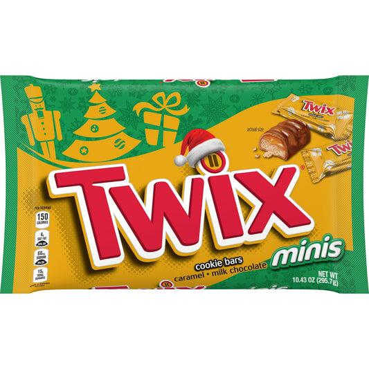 Minis Twix Barras de Galleta de Caramelo Dulces Navideños, Bolsa de 10,43 oz