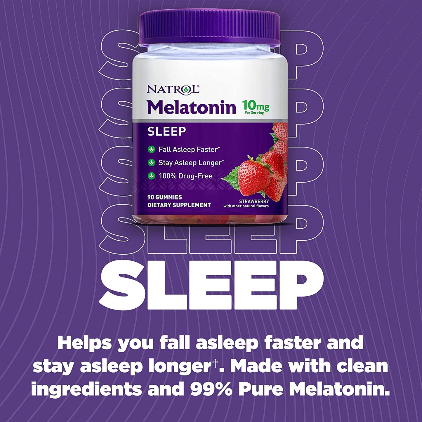 Natrol® Melatonin Sleep Aid Gummies, Fall Asleep Faster, Strawberry, 10mg, 90 Count - LOOP MX