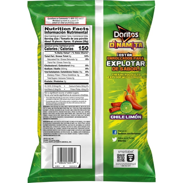 Doritos Dinamita Chile Limon Flavored Tortilla Chips, 4 oz Bag - LOOP MX