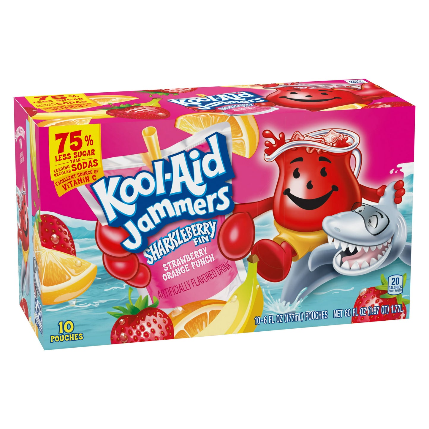 Kool-Aid Jammers Sharkleberry Fin Strawberry Orange Punch Kids Drink 0% Juice Box Pouches, 10 Ct Box, 6 fl oz Pouches - LOOP MX