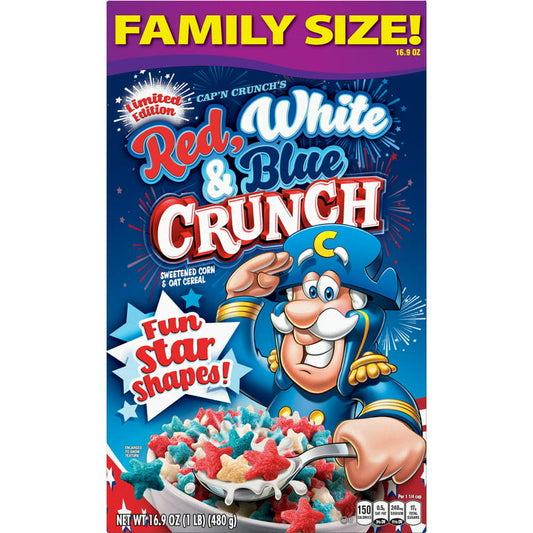 Cap'n Crunch Cereal Red, White, and Blue, Family Size, 16.9 oz - LOOP MX