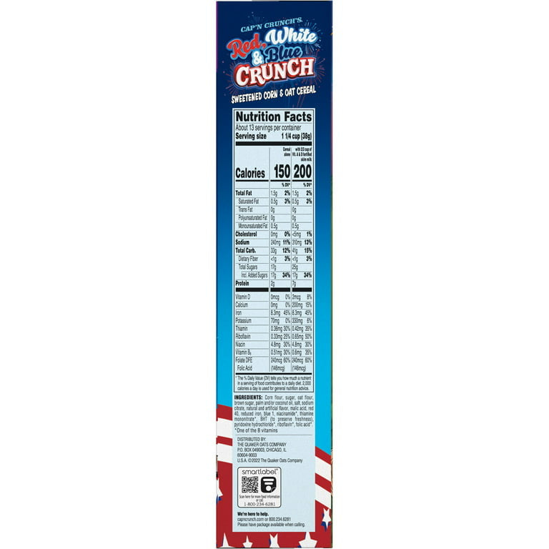 Cap'n Crunch Cereal Red, White, and Blue, Family Size, 16.9 oz - LOOP MX