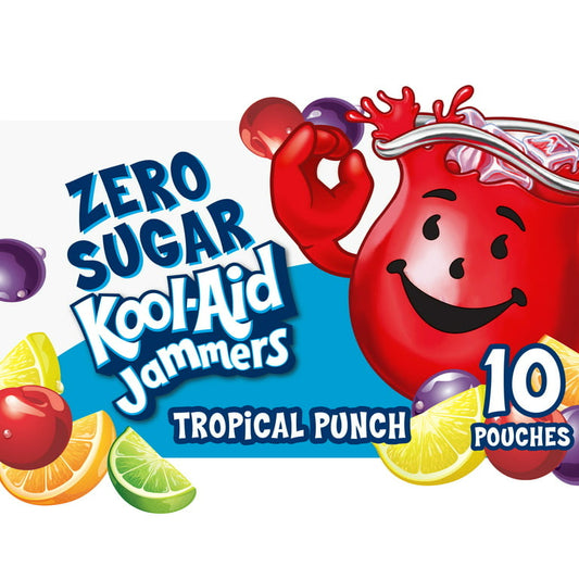 Kool-Aid Jammers Tropical Punch Zero Sugar Kids Drink Juice Box Pouches, 10 ct Box, 6 fl oz Pouches - LOOP MX