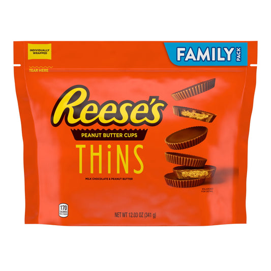 Reese's THiNS Milk Chocolate Peanut Butter Cups Candy, Individually Wrapped, 12.03 oz, Family Pack - LOOP MX