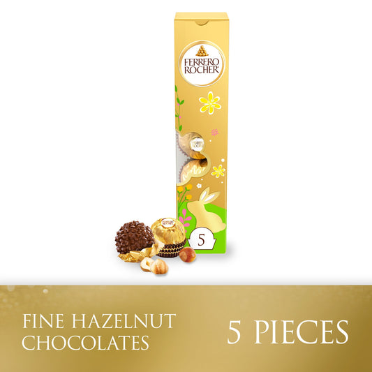 Ferrero Rocher Caja de Regalo de Pascua con Chocolates Finos de Avellana 5 Chocolates Envueltos Individualmente, Perfecta para Cestas de Pascua, 2.2 oz