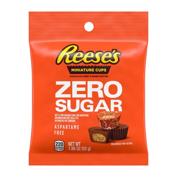 REESE'S Zero Sugar Miniatures Milk Chocolate Peanut Butter Cups, Individually Wrapped Candy Bag, 1.86 oz - LOOP MX