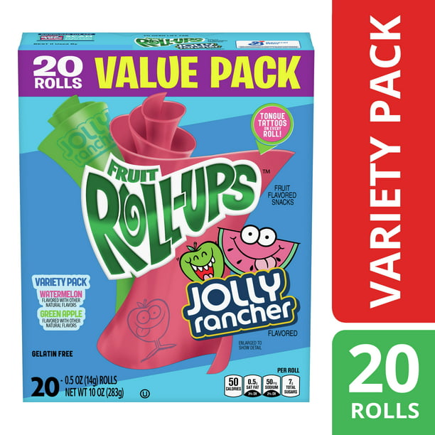 Fruit Roll-Ups Fruit Flavored Snacks, Jolly Rancher, Variety Pack, 20 ct - LOOP MX