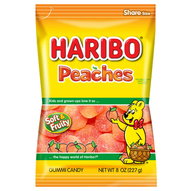 HARIBO Peaches gummi candy, Pack of 1 8oz Peg Bag - LOOP MX