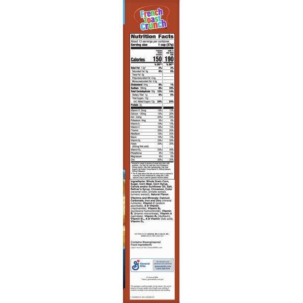 French Toast Crunch Sweetened Breakfast Cereal, 17.4 OZ Family Size Cereal Box - LOOP MX