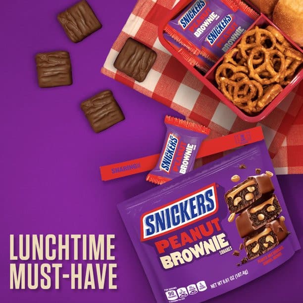 SNICKERS Peanut Brownie Squares Fun Size Chocolate Candy Bars, 6.61 oz - LOOP MX