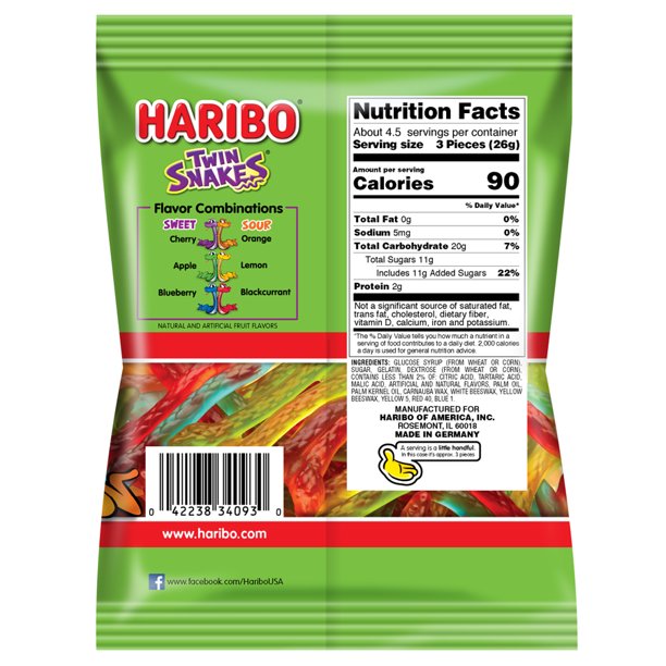 Haribo Twin Snakes Sweet and Sour Gummy Candy, 4 oz - LOOP MX