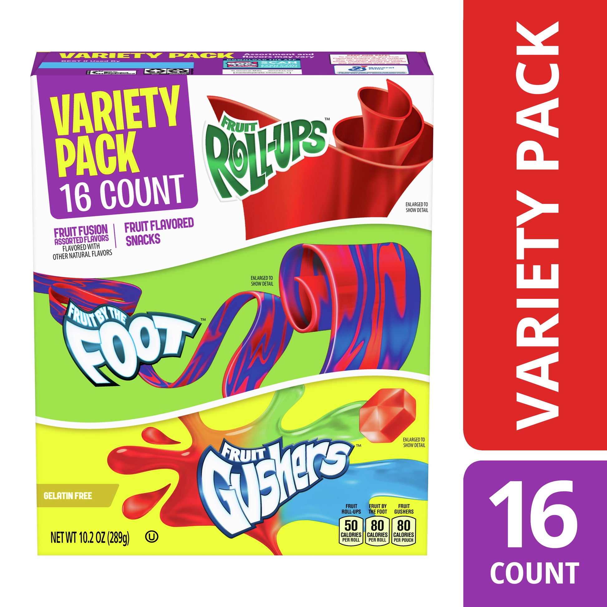 Fruit Roll-Ups, Fruit by the Foot, Gushers, Snacks Variety Pack, 16 ct - LOOP MX