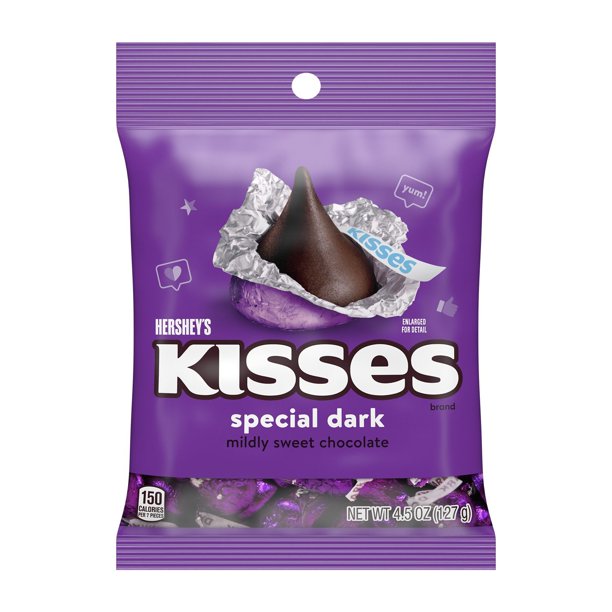 HERSHEY'S, KISSES SPECIAL DARK Mildly Sweet Chocolate Candy, Individually Wrapped, Gluten Free, 4.5 oz, Bag ht - LOOP MX