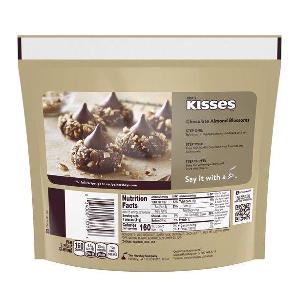 HERSHEY'S, KISSES Milk Chocolate with Almonds Candy, Individually Wrapped, 16 oz, Family Pack - LOOP MX