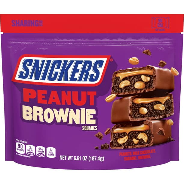 SNICKERS Peanut Brownie Squares Fun Size Chocolate Candy Bars, 6.61 oz - LOOP MX