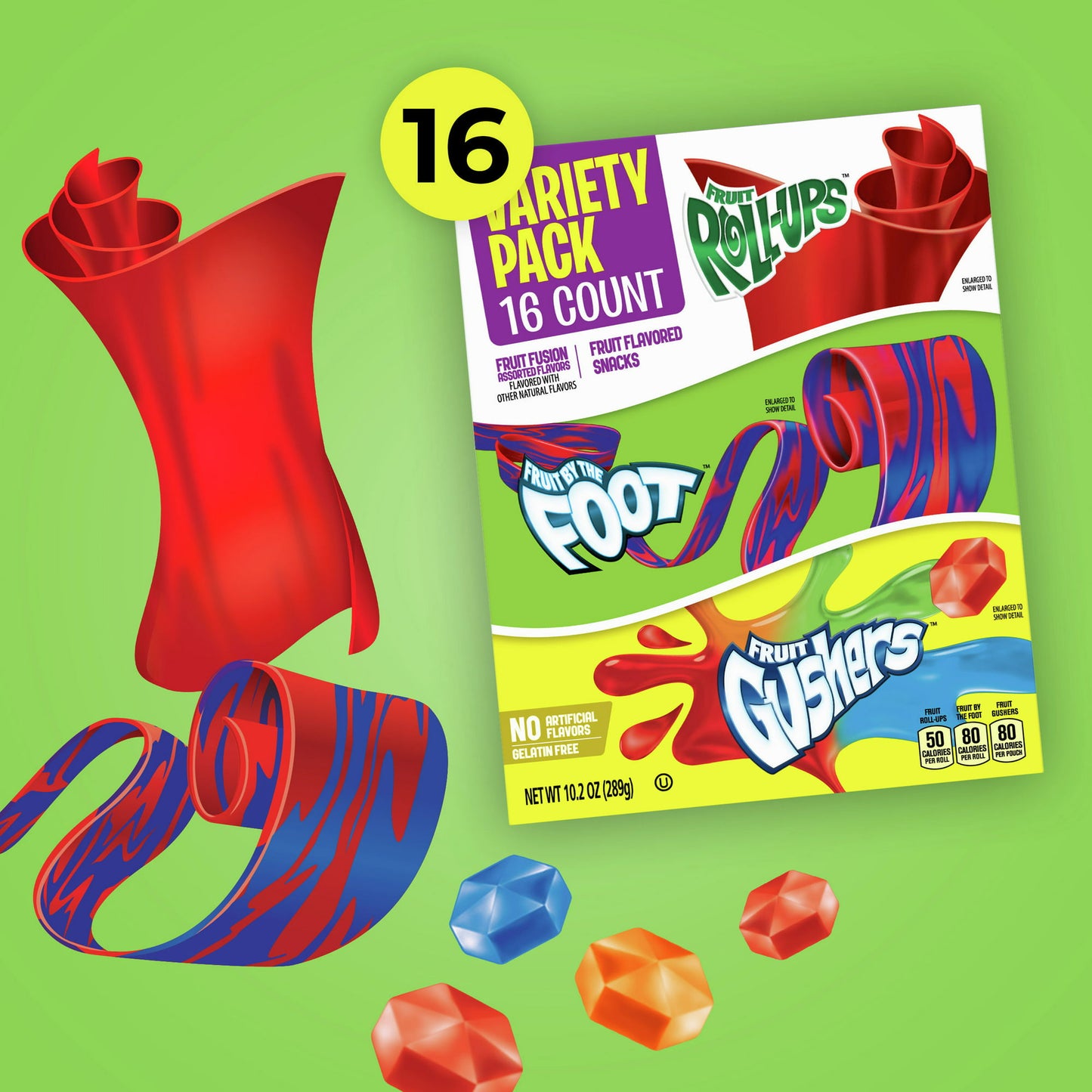 Fruit Roll-Ups, Fruit by the Foot, Gushers, Snacks Variety Pack, 16 ct - LOOP MX