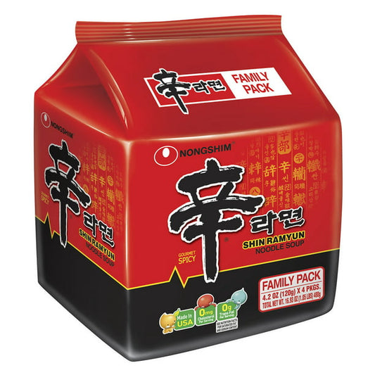 Nongshim Shin Ramyun Spicy Beef Ramen Noodle Soup Pack, 4.2oz X 4 Count - LOOP MX