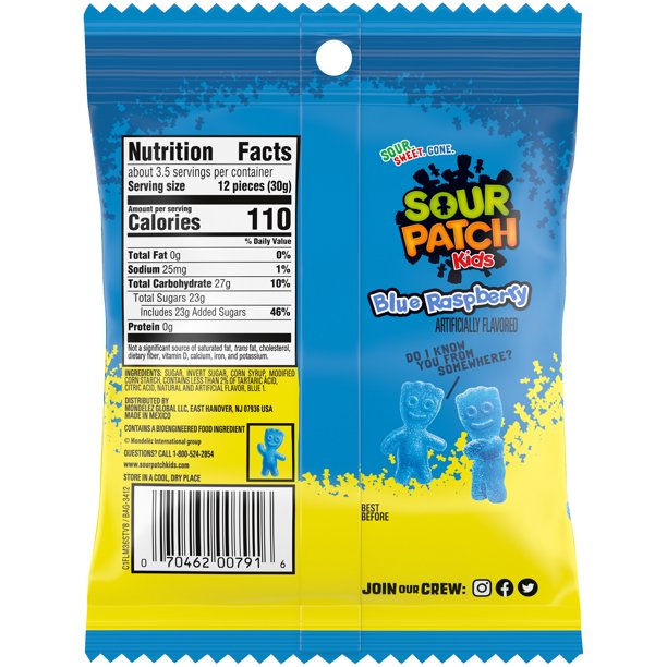 SOUR PATCH KIDS Blue Raspberry Soft & Chewy Candy, 3.6 oz - LOOP MX