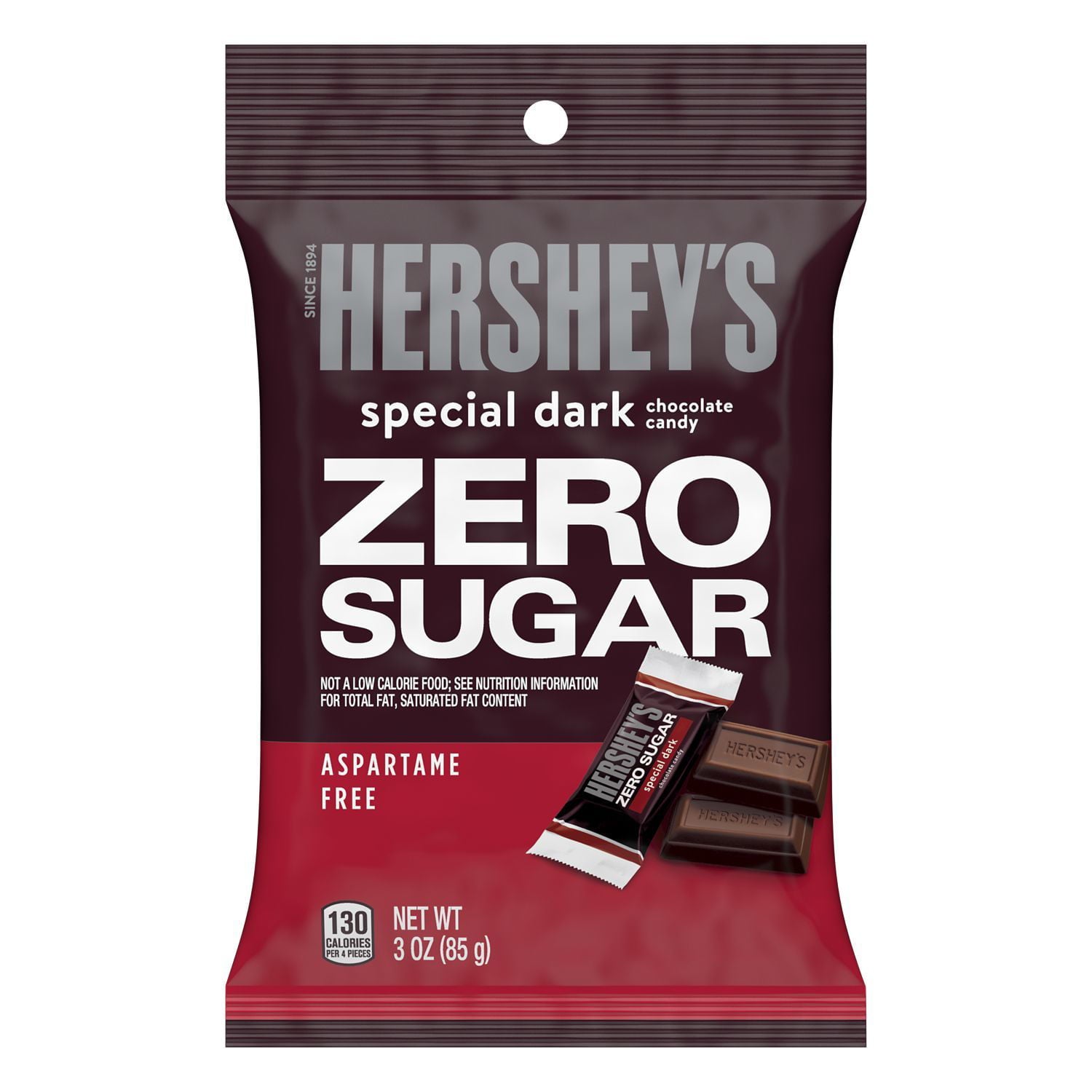 HERSHEY'S, SPECIAL DARK Zero Sugar Mildly Sweet Chocolate Candy Bars, Individually Wrapped, Aspartame Free, 3 oz, Bag - LOOP MX